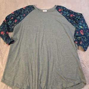 LuLaRoe Gray Top with Floral Accents